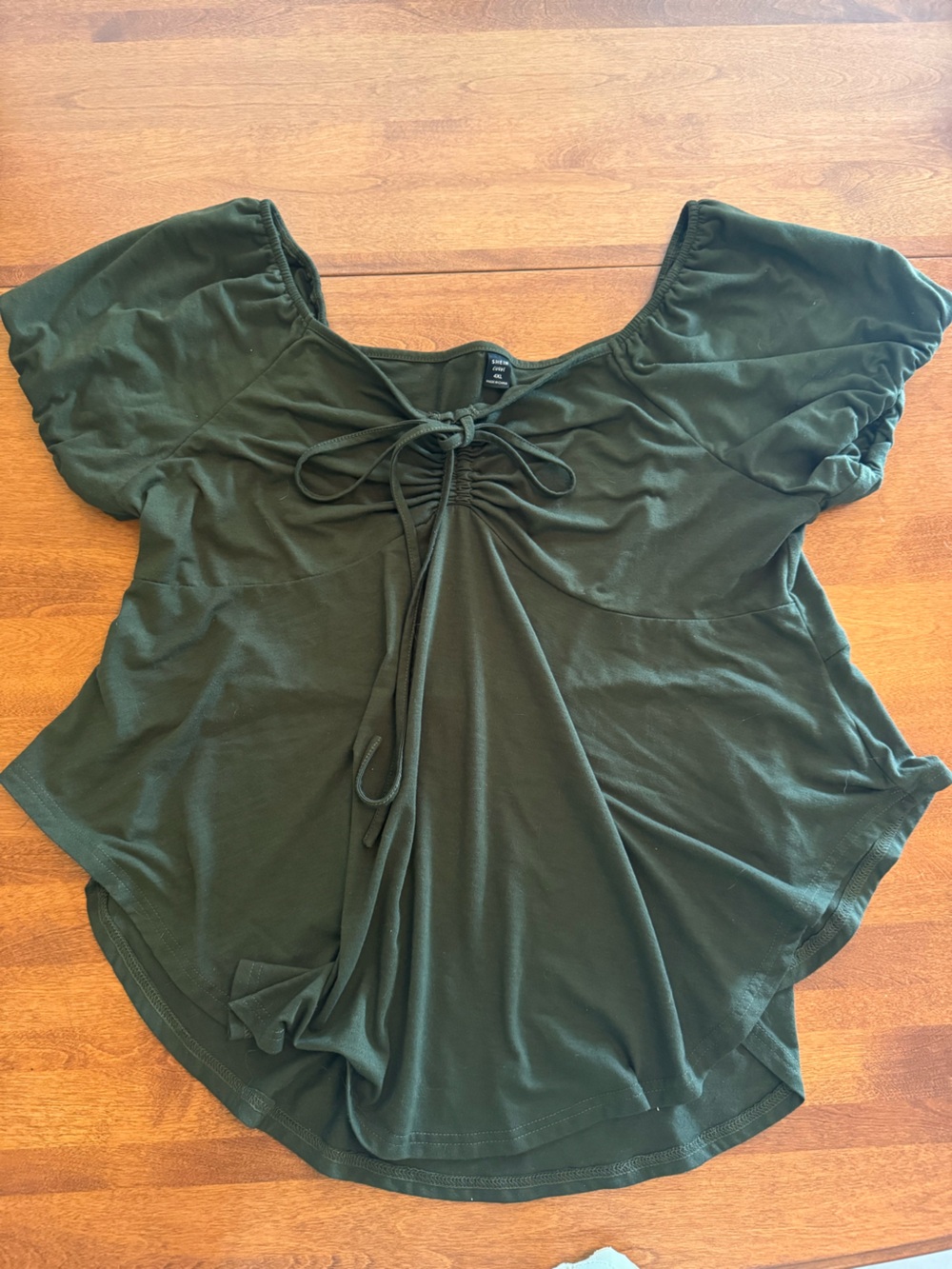 SHEIN Olive Green Drawstring Front Short Sleeve Top